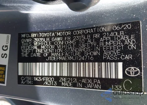 2021 Toyota Corolla Le from USA, damaged, VIN JTDEPMAEXMJ124716